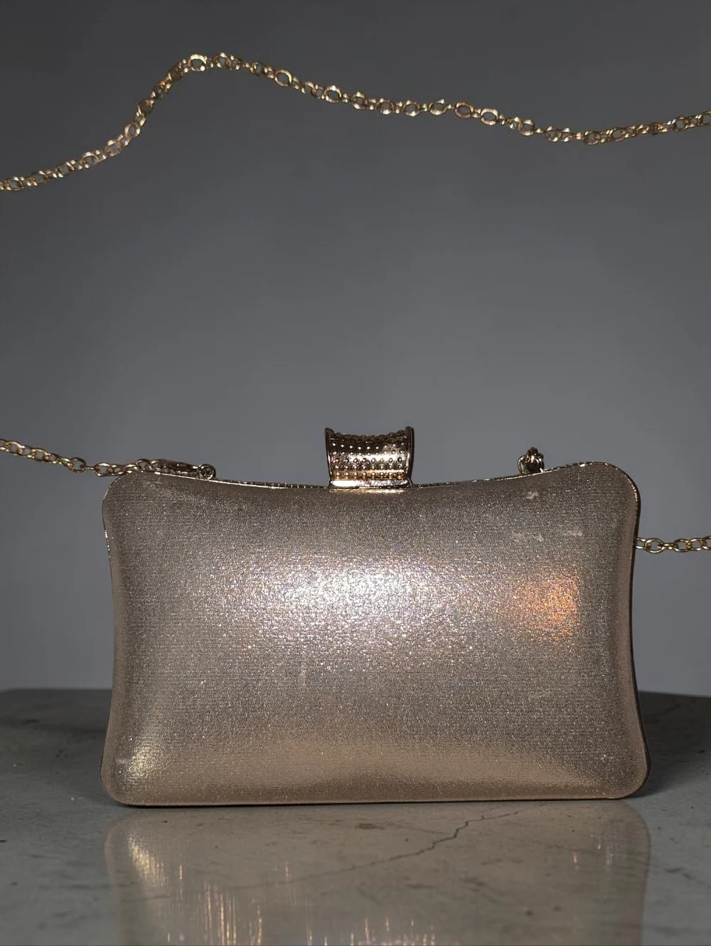 Vintage Rhinestone Crystal Evening Clutch Gold Chain Glam Cocktail Bag